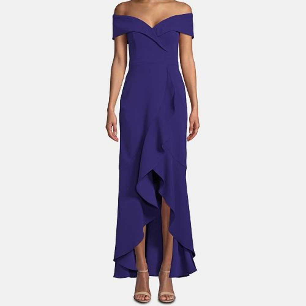 Xscape Off-The-Shoulder Ruffle-Bottom Gown